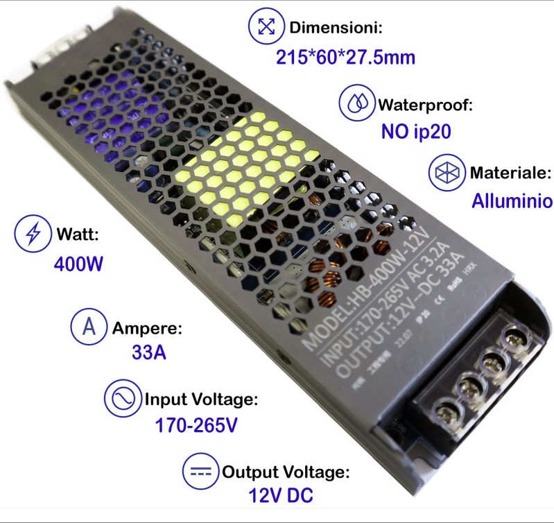 ALIM 12V 400W Slim (NO FAN)